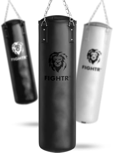 FIGHTR® Boxsack ungefüllt - extrem robust & langlebig | Boxsack Set inkl. 4-Punkt-Stahlkette für Boxen, Kickboxen, MMA, Muay Thai und weitere Kampfsportarten