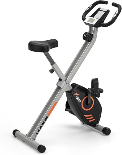 Wenoker Heimtrainer,Hometrainer Fahrrad,Heimtrainer Fahrrad Klappbar mit LCD Display und Handpulssensoren, Ergometer Heimtrainer Klappbar für Anfänger und Senioren Orange