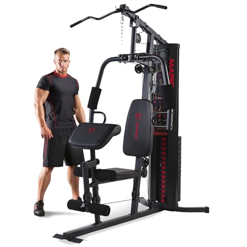 Marcy Eclipse HG3000 Kompakte Kraftstation, Multifunktionale Fitnessstation, Multistation mit Butterfly, Bizepscurl, Latzug, Beinstrecker, 68kg Gewichtsblock