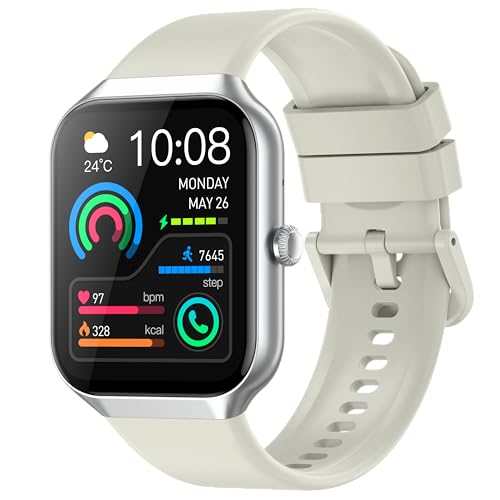 Jugeman Smartwatch mit Bluetooth Anrufe, 1.96 Zoll Fitness Tracker Sport IP68 Wasserdicht Smartwatch Beige
