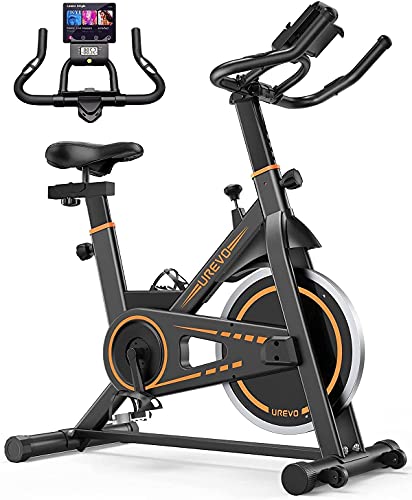 Heimtrainer Fahrrad, UREVO 10kg Schwungrad Spinning Bike Indoor mit 120 kg Gewichtskapazität, einstellbarem Widerstand und LCD-Monitor für Heimtraining