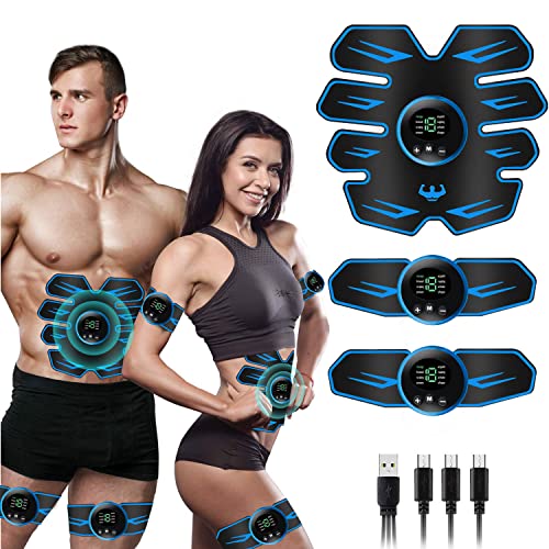 HENESE EMS Elektrische Muskelstimulation,EMS Trainingsgerät, mit 8 Modi & 19 Stufen USB-Wiederaufladbarer Tragbarer Bauchmuskeltrainer Elektrostimulation für Bauch