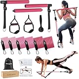 ALongSong Fitnessbänder Pilates Bar Set mit 6 Widerstandsbänder 20/30/40lbs oder 30/40/50lbs, Resistance Bands Verstellbare und Abnehmbare, Pilates-Stange, Griffe, Türanker