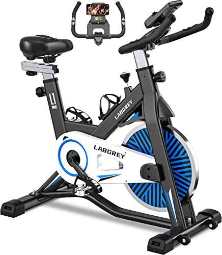 LABGREY Heimtrainer Fahrrad, Fitness Fahrrad für Zuhause, Indoor Kardio Training, Bike mit Pulsmesser, LCD Display, Ipad Halter, Sitz & Widerstand Einstellbar